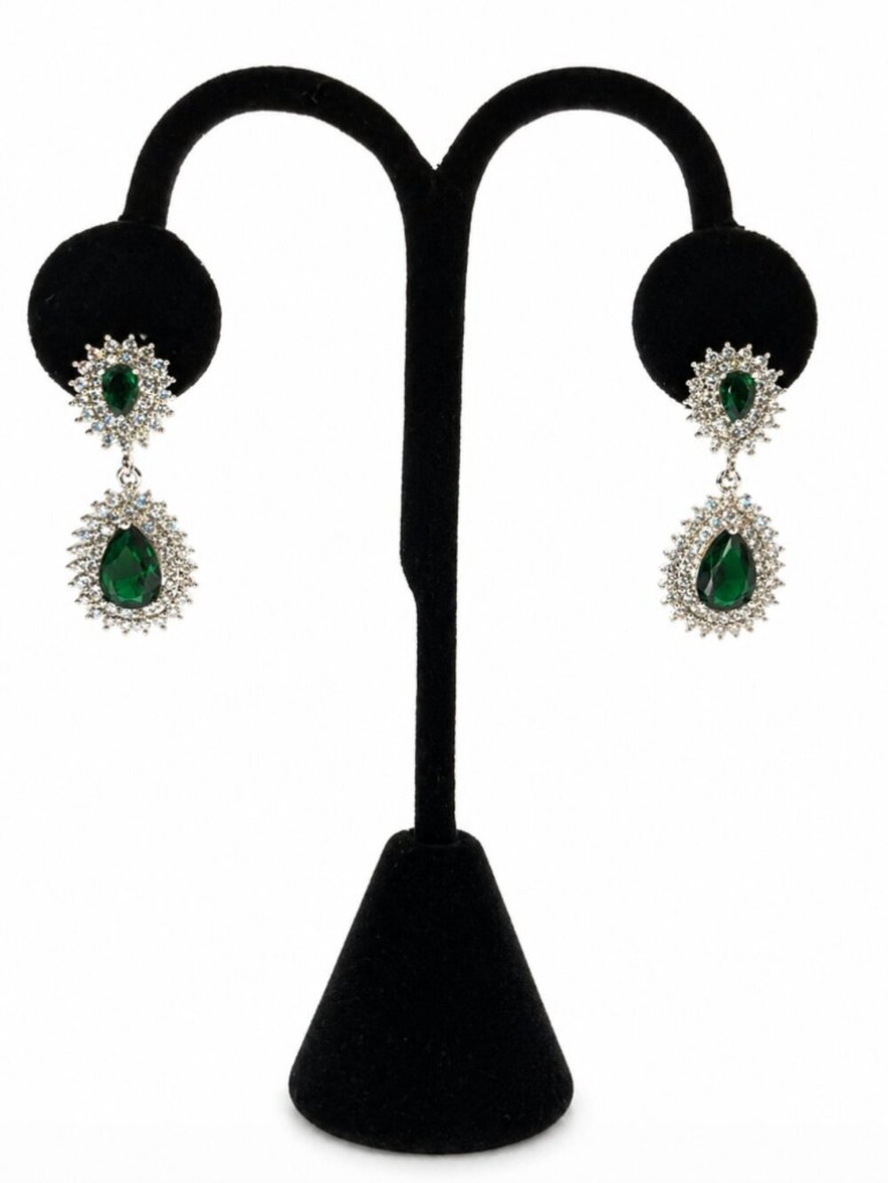 Emerald Color Stone Pierced Earrings